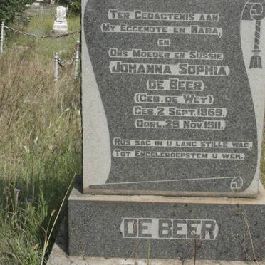 BEER Johanna Sophia, de nee DE WET 1869-1911
