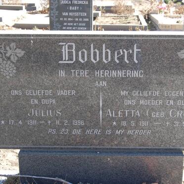 BOBBERT Julius 1911-1996 &amp; Aletta CRONJE 1911-1992