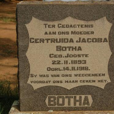 BOTHA Gertruida Jacoba nee JOOSTE 1893-1918