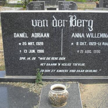 BERG Daniël Adriaan, van der 1928-1986 &amp; Anna Willemina LE ROUX 1929-1996