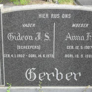 GERBER Gideon J.S. 1902-1973 &amp; Anna F. 1907-1980