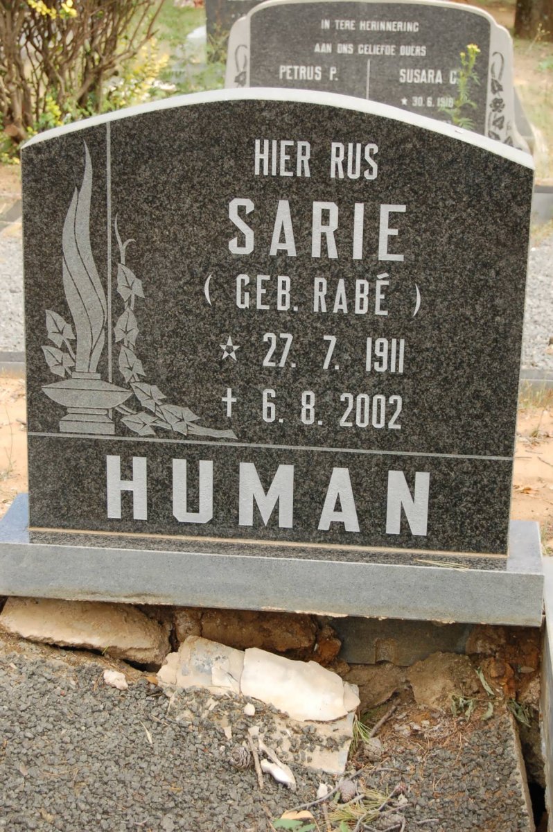 HUMAN Sarie nee RABé 1911-2002