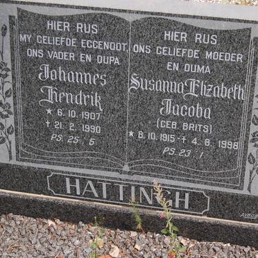 HATTINGH Johannes Hendrik 1907-1990 &amp; Susanna Elizabeth Jacoba BRITS 1915-1998