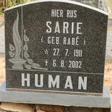 HUMAN Sarie nee RABé 1911-2002