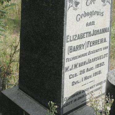 JAARSVELDT Elizabeth Johanna, van nee FERREIRA 1892-1918