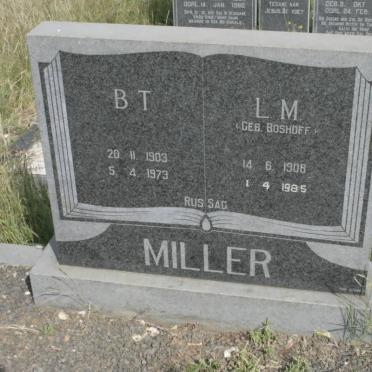 MILLER B.T. 1903-1973 &amp; L.M. BOSHOFF 1908-1985