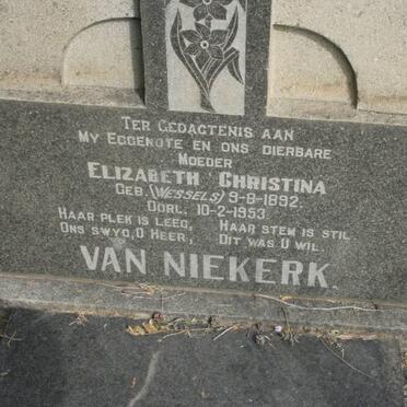 NIEKERK Elizabeth Christina, van nee WESSELS 1892-1953