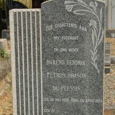 PLESSIS Barend Hendrik Petrus Simson, du 1895-1954