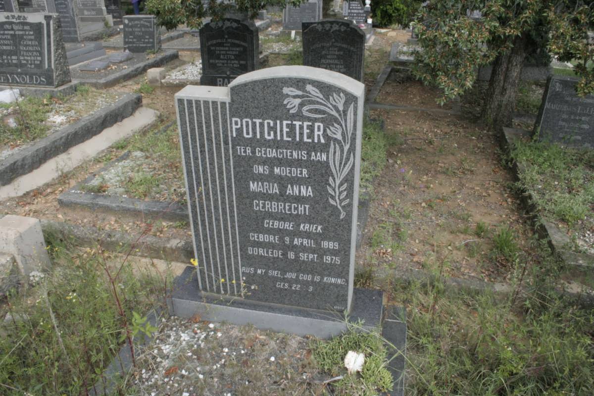 POTGIETER Maria Anna Gerbrecht nee KRIEK 1889-1975