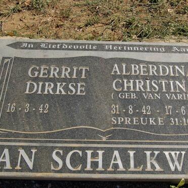 SCHALKWYK Gerrit Dirkse, van 1942- &amp; Alberdina Christina VAN VARIK 1942-1997 