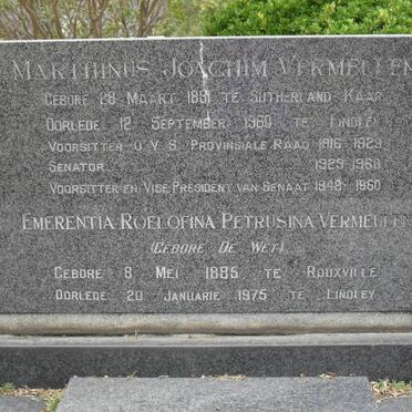 VERMEULEN Marthinus Joachim 1881-1960 &amp; Emerentia Roelofina Petrusina DE WET 1885-1975