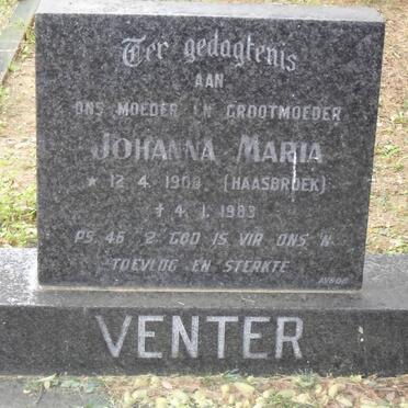 VENTER Johanna Maria nee HAASBROEK 1900-1983
