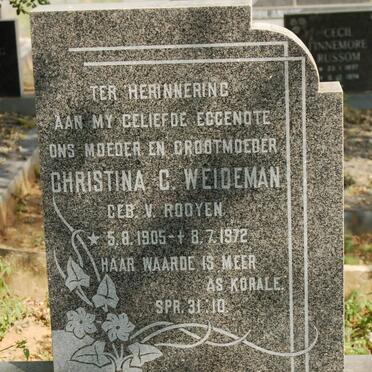 WEIDEMAN Christina C. nee V. ROOYEN 1905-1972