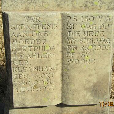 AHLERS Gertruida J.E. nee KLEYNHANS 1880-1948