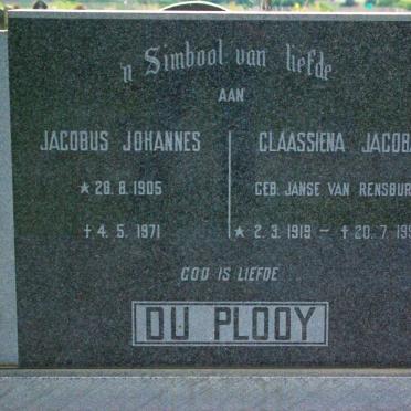 PLOOY Jacobus Johannes, du 1905-1971 &amp; Claassiena Jacoba JANSE VAN RENSBURG 1919-1996