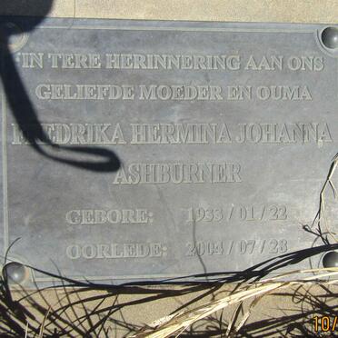 ASHBURNER Frederika Hermina Johanna 1933-2004