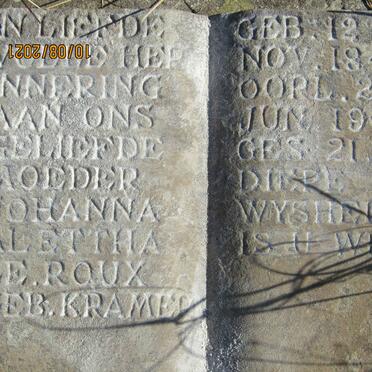 ROUX Johanna Alettha, le nee KRAMER 1844-1939