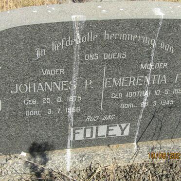 FOLEY Johannes P. 1875-1966 &amp; Emmerentia F.T. BOTHA 1880-1945