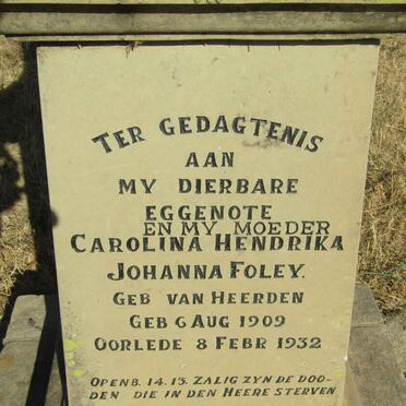 FOLEY Carolina Hendrika Johanna nee VAN HEERDEN 1909-1932