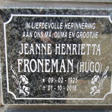 FRONEMAN Jeanne Henrietta nee HUGO 1925-2018