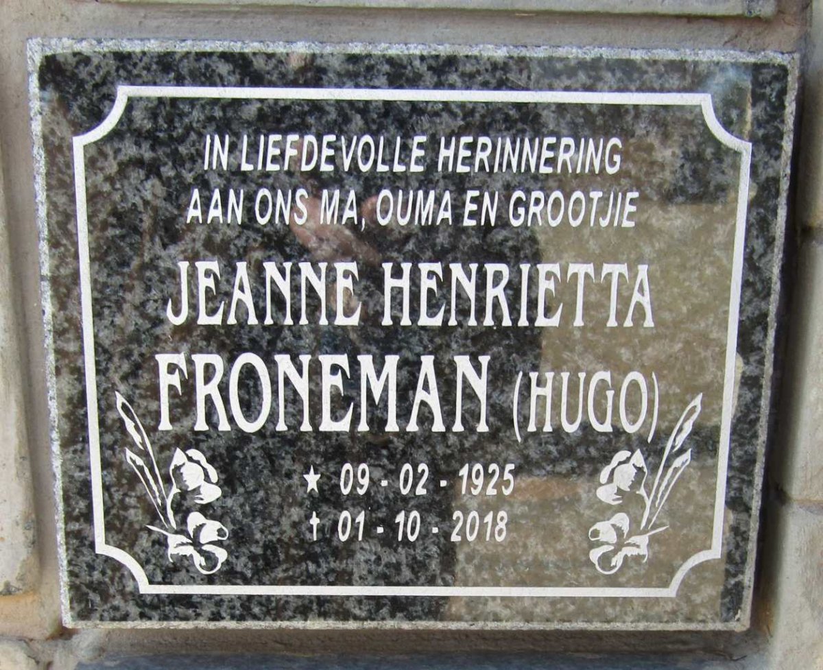 FRONEMAN Jeanne Henrietta nee HUGO 1925-2018