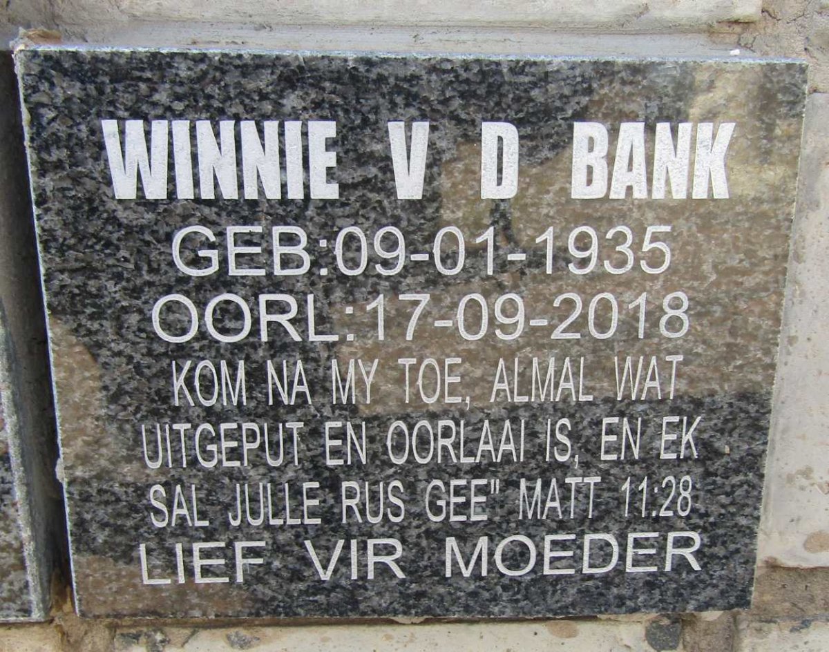 BANK Winnie, v.d. 1935-2018