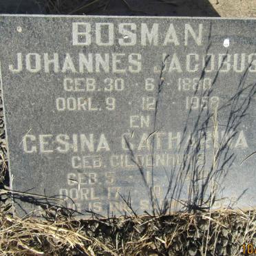 BOSMAN Johannes Jacobus 1880-1958 &amp; Gesina Catherina GILDENHUYS 1900-1972