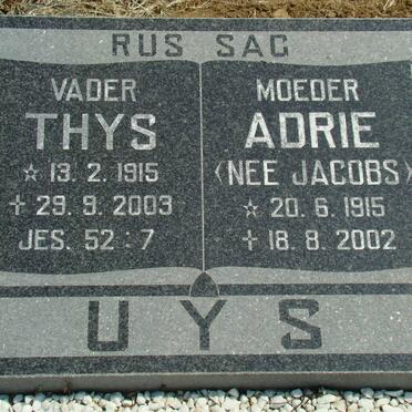 UYS Thys 1915-2003 &amp; Adrie JACOBS 1915-2002