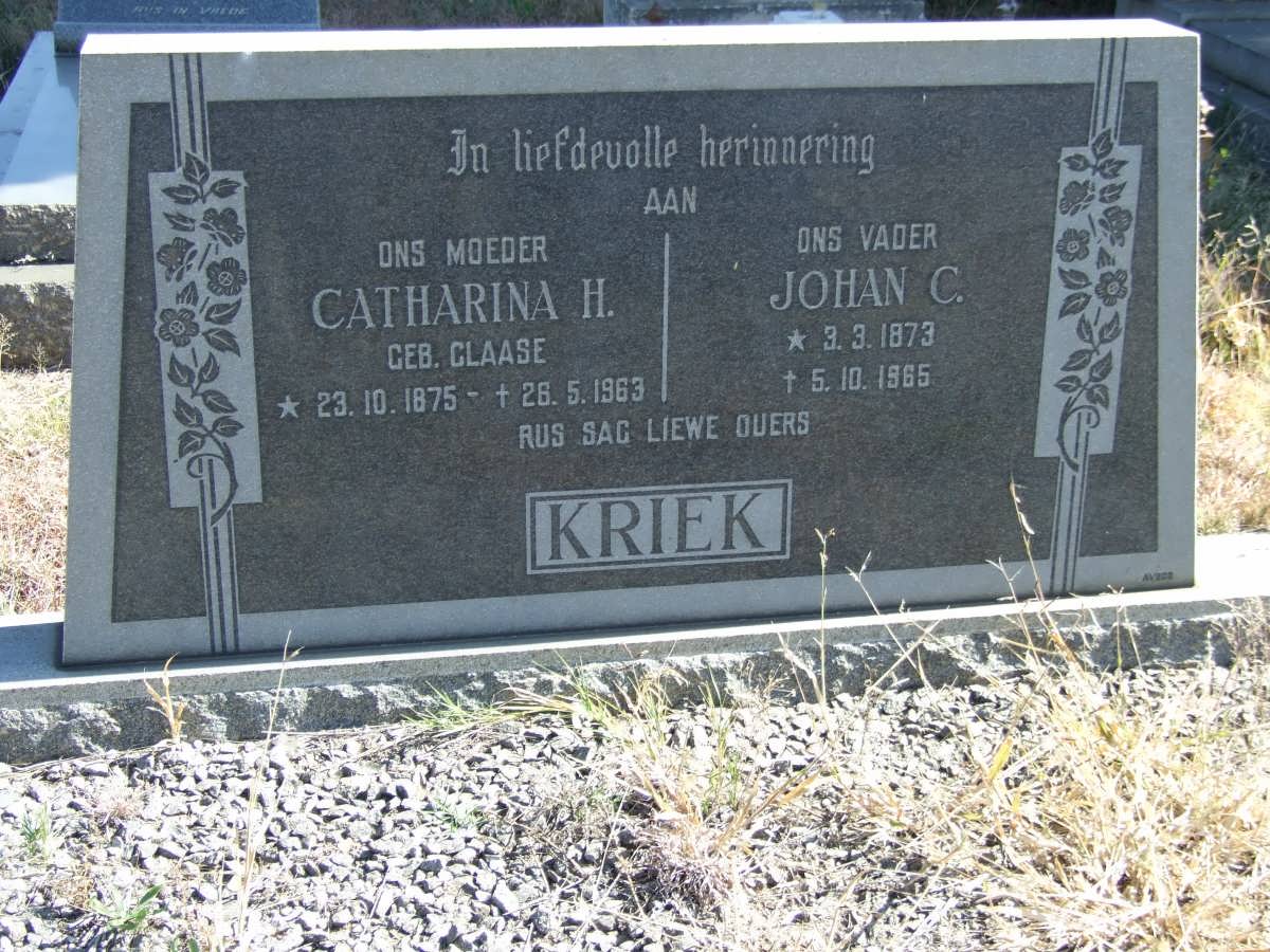 KRIEK Johan C. 1873-1965 &amp; Catharina H. CLAASE 1875-1963