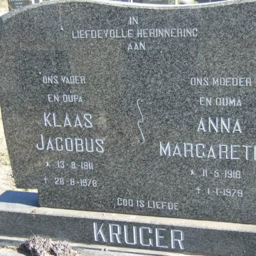 KRUGER Klaas Jacobus 1911-1978 &amp; Anna Margaretha 1918-1979