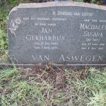 ASWEGEN Jan Gerhardus, van 1890-1962 &amp; Magdalena Susara DU TOIT 1896-1962