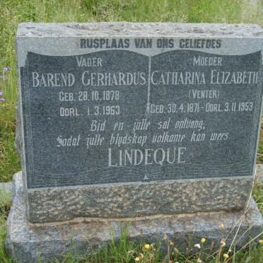 LINDEQUE Barend Gerhardus 1878-1963 &amp; Catharina Elizabeth VENTER 1871-1953