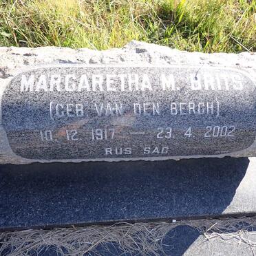 BRITS Margaretha M. nee VAN DEN BERGH 1917-2002