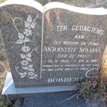BOBBERT Antoinette Susanna nee DU PREEZ 1902-1982