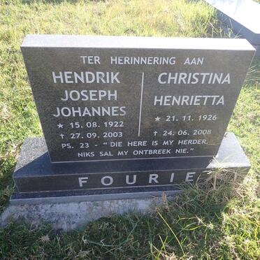 FOURIE Hendrik Joseph Johannes 1922-2003 & Christina Henrietta 1926-2008