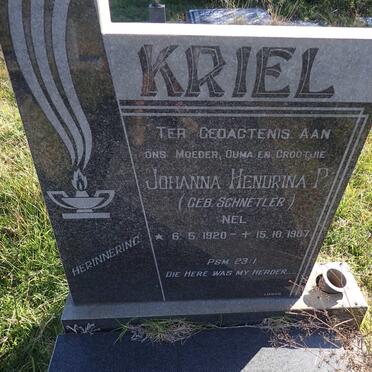 KRIEL Johanna Hendrina Pienaar voorheen NEL nee SCHNETLER 1920-1987