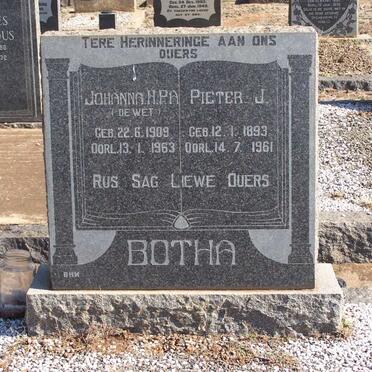 BOTHA  Pieter J. 1893-1961 &amp; Johanna H.P.A. DE WET 1909-1963