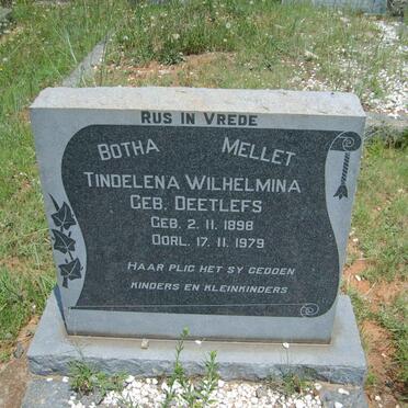 BOTHA Tindelena Wilhelmina previously MELLET nee DEETLEFS 1898-1979