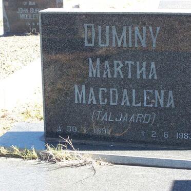 DUMINY Martha Magdalena nee TALJAARD 1891-1983