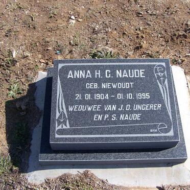NAUDE Anna H.G., formerly UNGERER,  nee NIEUWOUDT 1904-1995