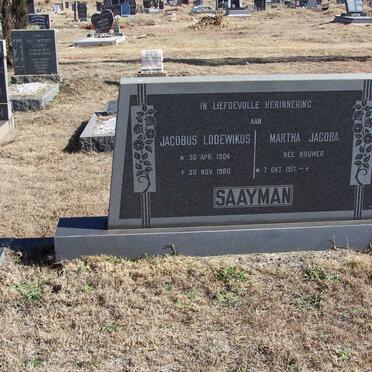 SAAYMAN Jacobus Lodewikus 1904-1980 &amp;  Martha Jacoba BRUWER 1917-