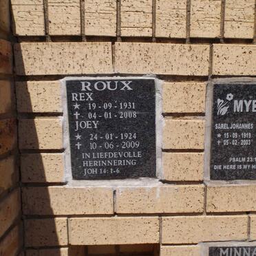 ROUX Rex 1931-2008 &amp; Joey 1924-2009 :: MYBURGH Sarel Johannes 1919-2003