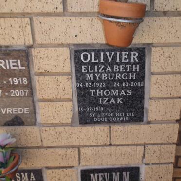 OLIVIER Thomas Izak 1918- &amp; Elizabeth Myburgh 1922-2008