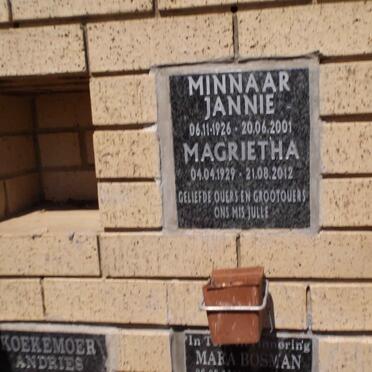 MINNAAR Jannie 1926-2001 &amp; Magrietha 1929-2012