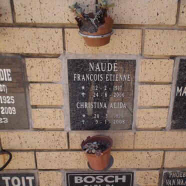 NAUDE Francois Etienne 1917-2006 &amp; Christina Alida 1926-2008