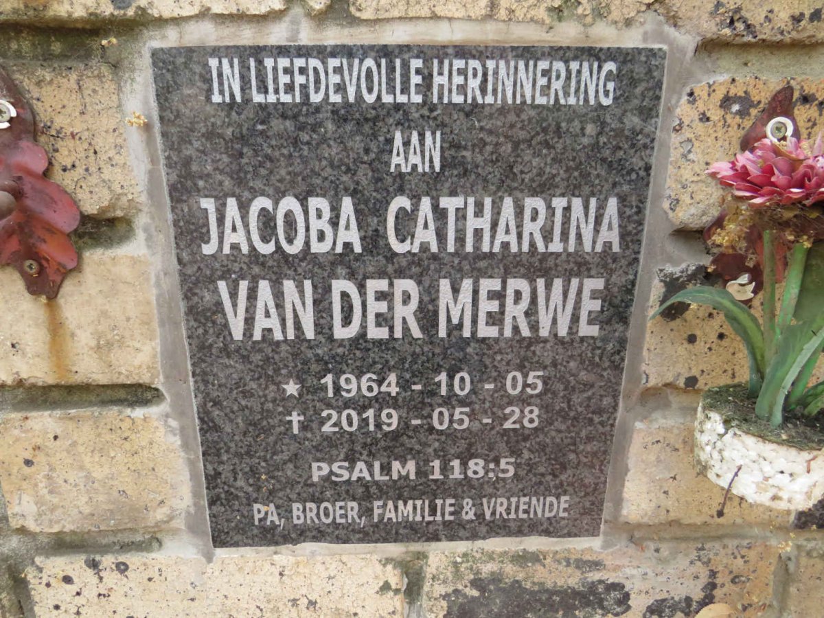 MERWE Jacoba Catharina, van der 1964-2019