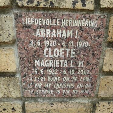 CLOETE Abraham J. 1920-1970 & Magrieta L.M. 1922-2002