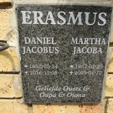 ERASMUS Daniel Jacobus 1952-2016 & Martha Jacoba 1957-2023