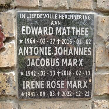 MARX Antonie Johannes Jacobus 1942-2018 & Irene Rose 1941-2022 :: MATTHEE Edward 1964-2016
