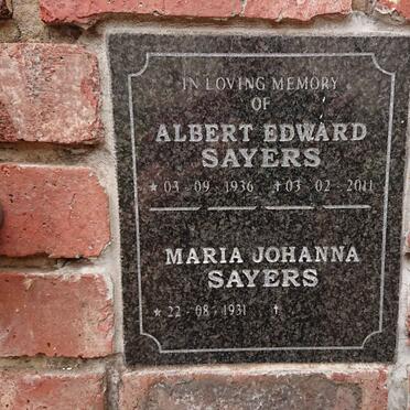 SAYERS Albert Edward 1936-2011 & Maria Johanna 1931-